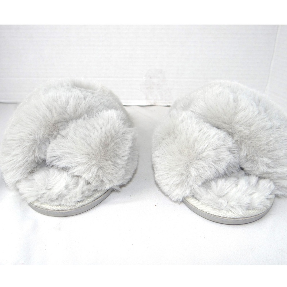 Nicole Miller New York Womens Faux Fur Criss Cross Slippers Grey Size M 6.5-7.5 - Picture 4 of 8